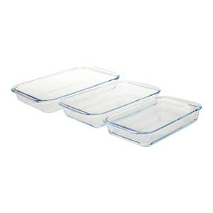 Royalford BRS Glass 3piece Rectangular Baking Tray, Clear