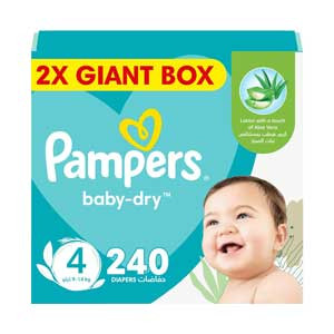 Pampers Baby-Dry Taped Diapers with Aloe Vera Lotion, Size 4, 9-14kg, 240 Count