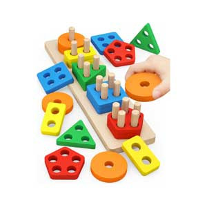 Montessori Toys for 1 to 3-Year-Old Boys and Girls, Wooden Sorting & Stacking Toys for Toddlers and Preschool Kids, Educational Toys, Color Recognition Stacker Shape Sorter, Learning Puzzle Gift