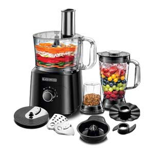Black+Decker Food Processor, 750W, 34 Functions, 2L Bowl, 1.8L Blender, Grinder, Chopper, Dough Maker, Citrus Juicer, Slicing and Shredding Blades, Whisk, Black