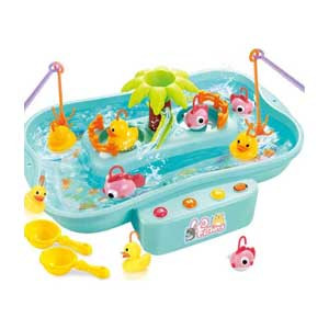 Fishing Game Toy Set, Musical Water Table with Floating Fish and Ducks, Swirl Pond and Fishing Pole Water Play Set