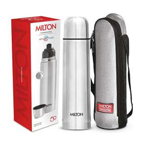 Milton Thermosteel Flip Lid 1000, Double Walled Vacuum Insulated Thermos 1000 ml 34 oz 1 Ltr 24 Hours Hot and Cold Water Bottle